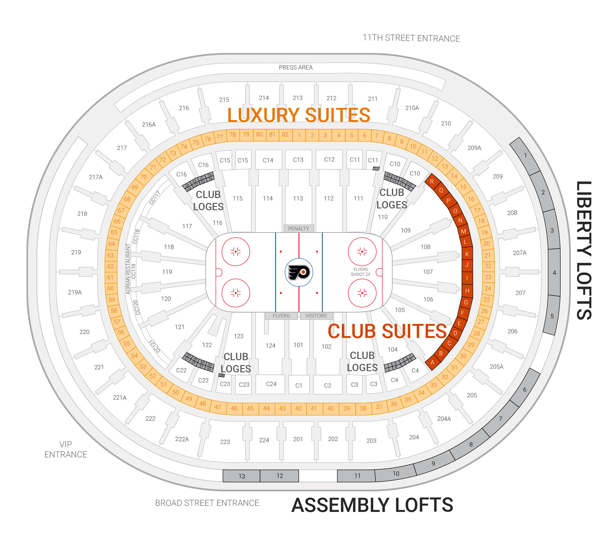 Wells Fargo Center / Philadelphia Flyers Suite Map and Seating Chart