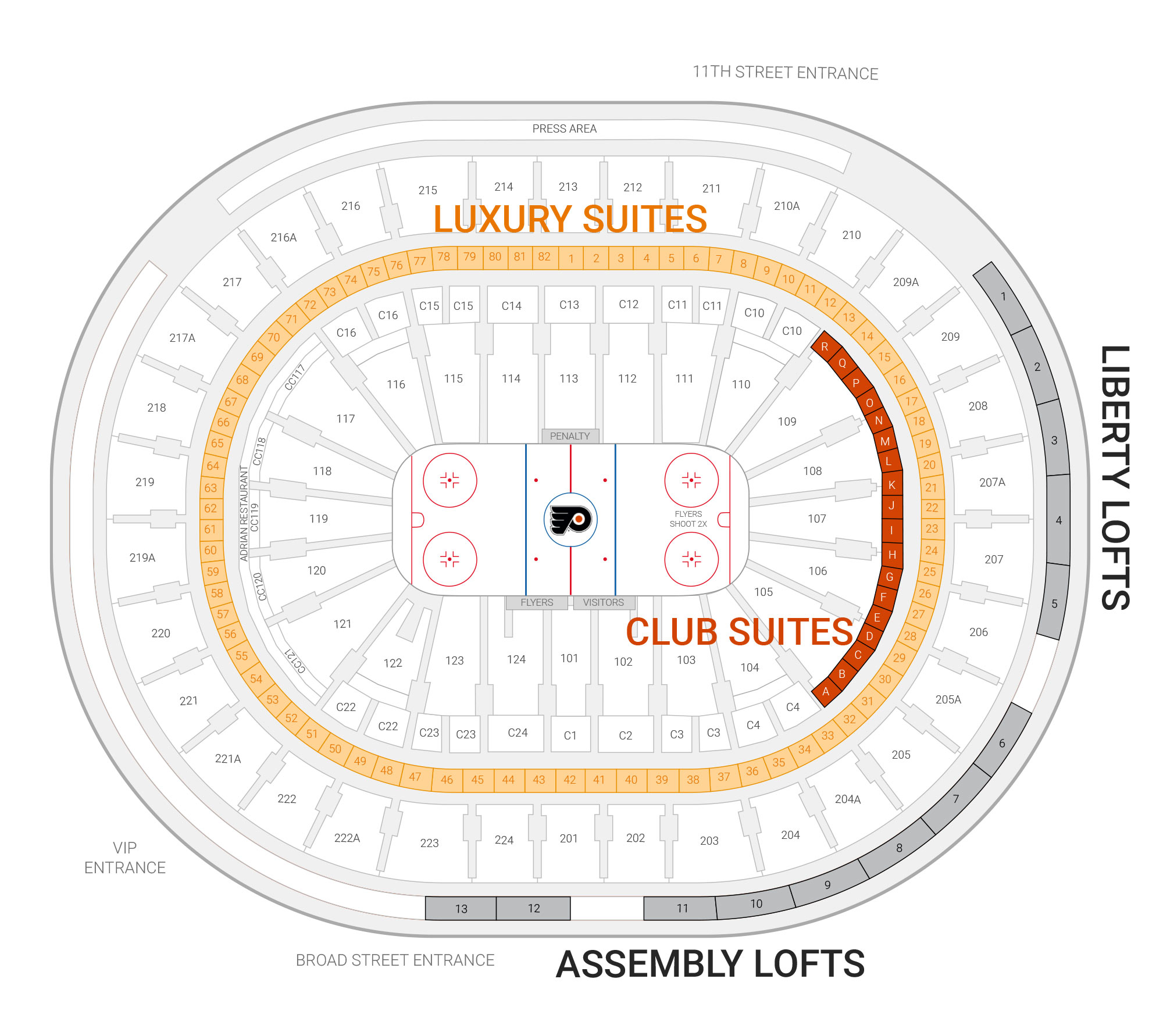 Wells Fargo Center / Philadelphia Flyers Suite Map and Seating Chart